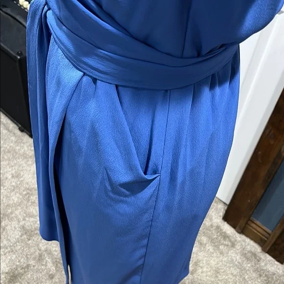 MM Lafleur Blue Wrap Tie Front Sheath Dress - Picture 6 of 8